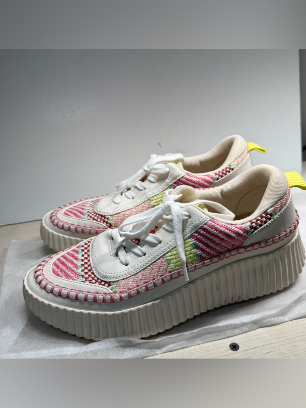 Dolce Vita Denae Platform Sneakers Woven Pink Green White Lace Up Women 8.5